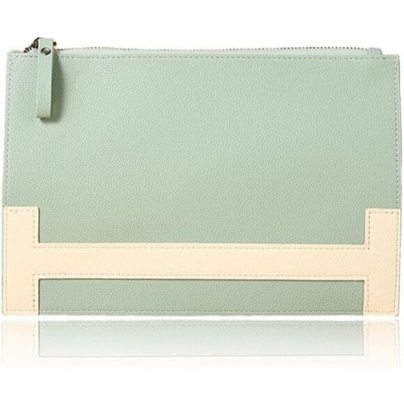 🆕Women Green Minimalist Clutch Bag Leather Envelope File Bag with Detachable - Picture 1 of 6